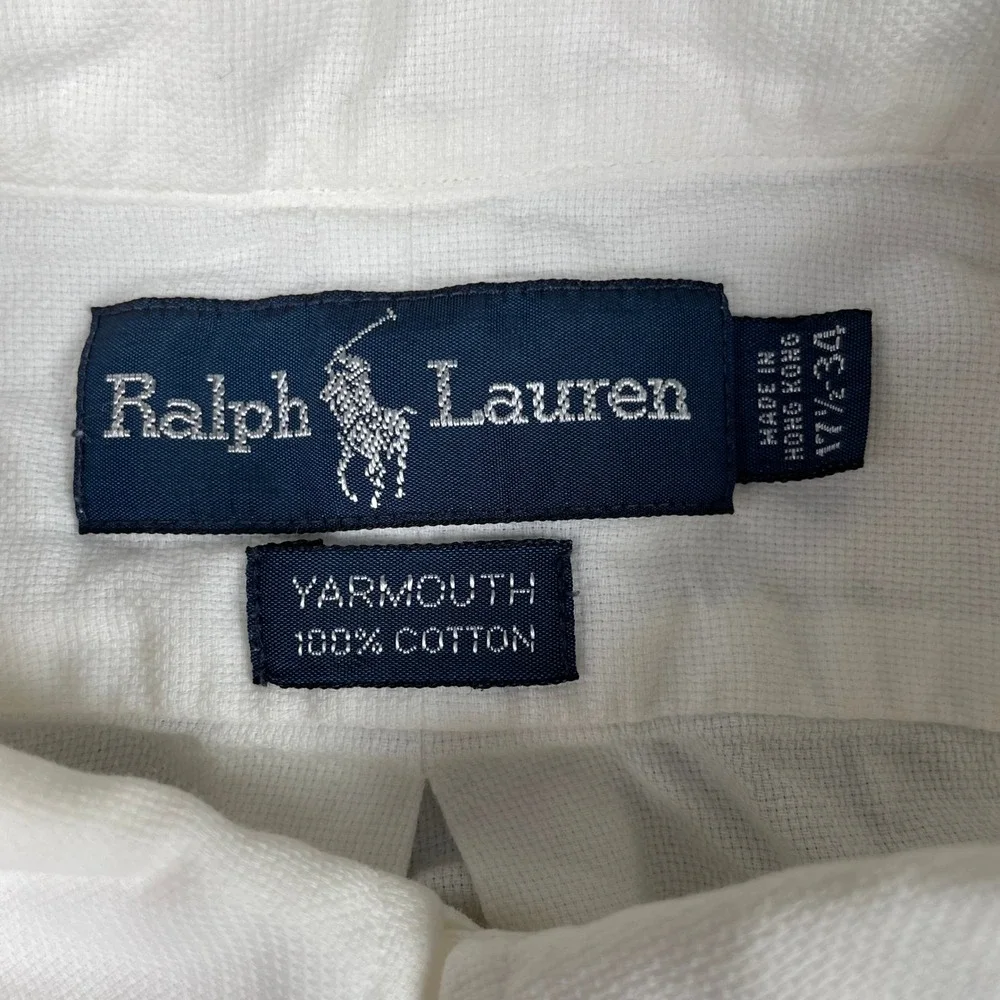 Ralph Lauren Button Down Mens 17.5 34 White Yarmouth Cotton Oxford Shirt